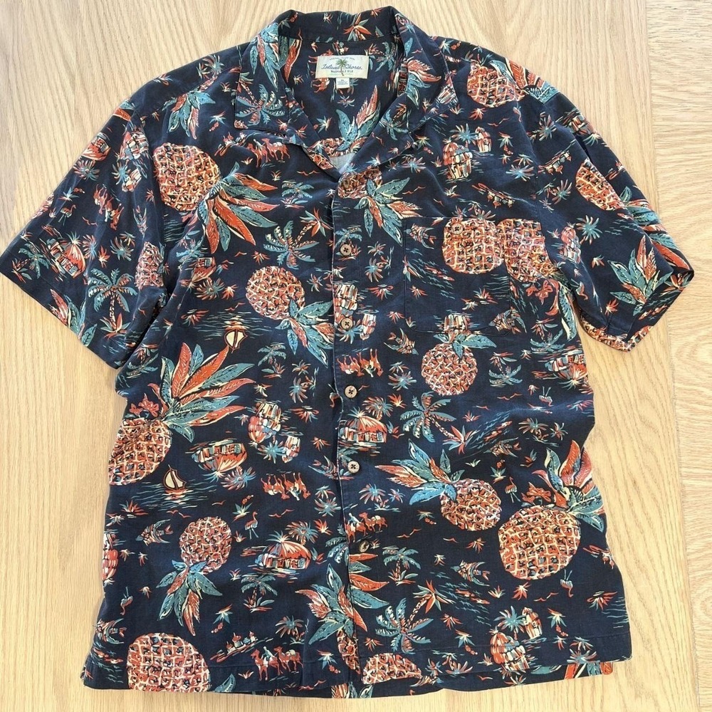 Vintage Island Shores washable silk Hawaiian shirt XL